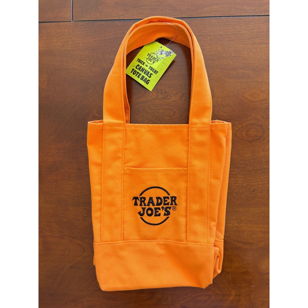 Trader Joes Orange Trick-or-Treat Canvas Tote Bag 2025 Mini Embroidered Logo NWT